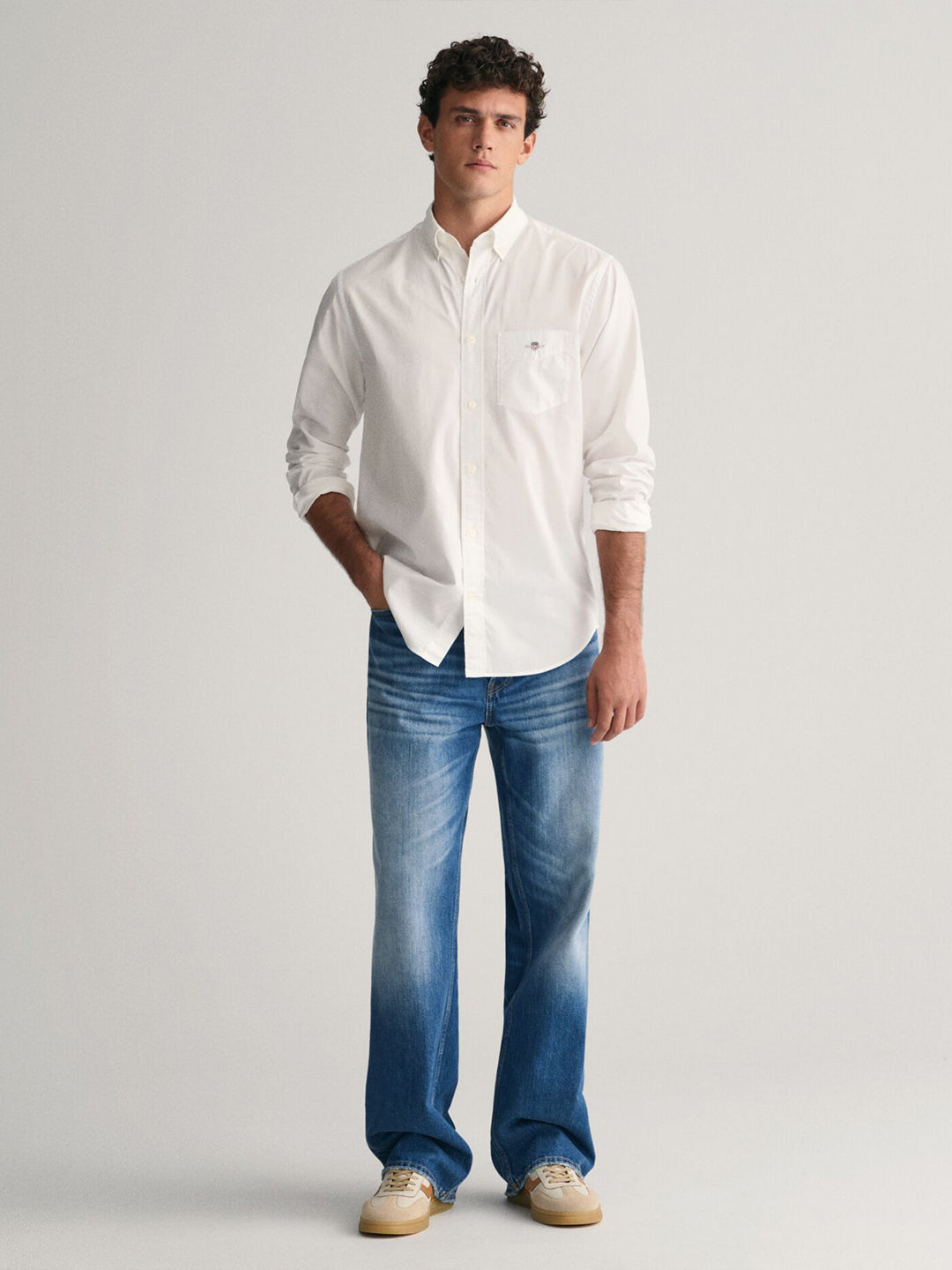 white dress shirt with blue jeans Blue Paisley Printed Two Tone Split Neck Collared Three Quarter Sleeve –  SSYS