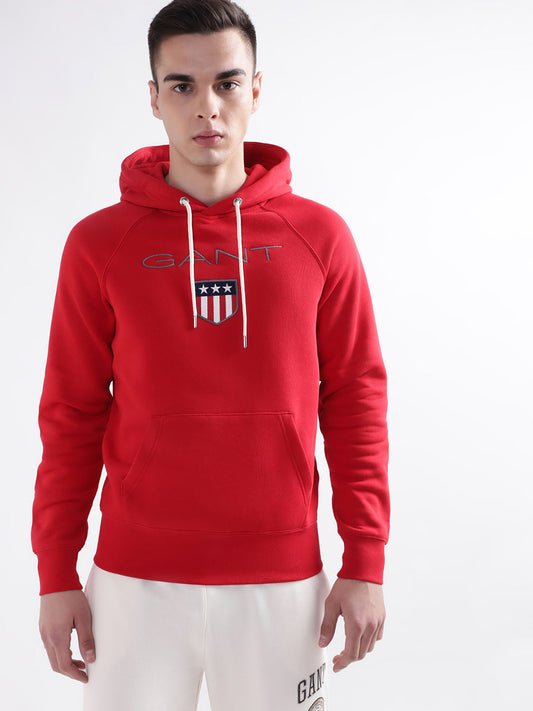 Gant Men Red Solid Hooded Sweatshirt