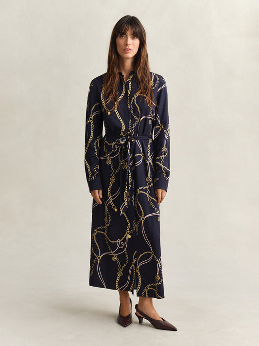 GANT Women Navy Blue Printed Midi Shirt Dress