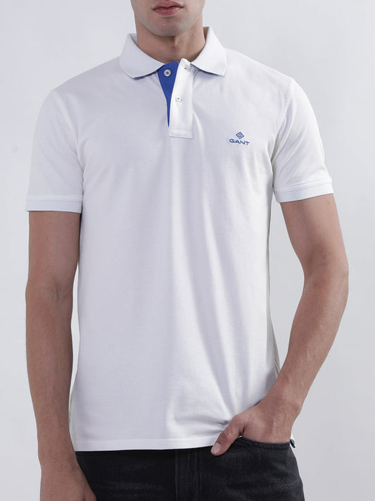 Gant White Contrast Pique SS Rugger Slim Fit Polo Tshirt