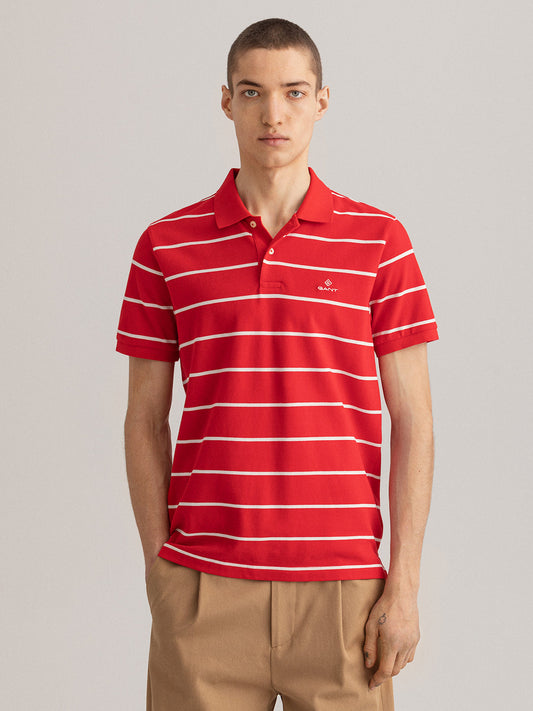 Gant Red Striped Regular Fit Polo T-Shirt
