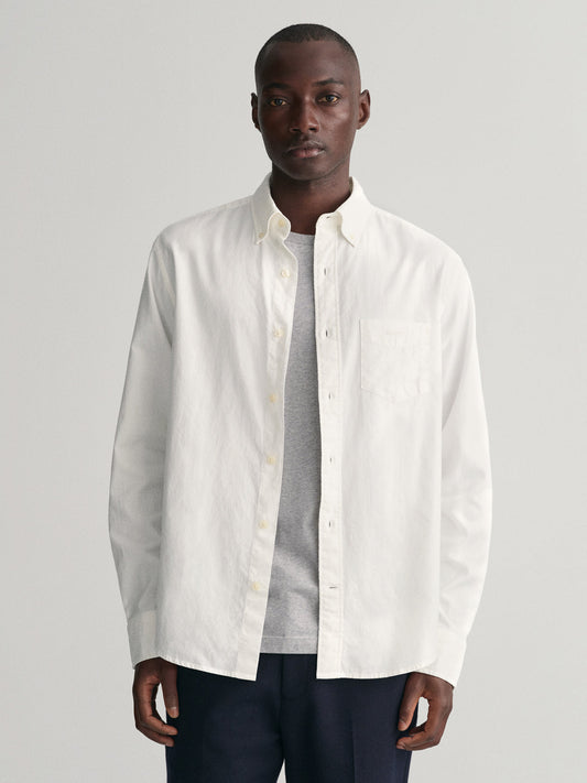 Gant Men Off White Solid Button-Down Collar Full Sleeves Shirt