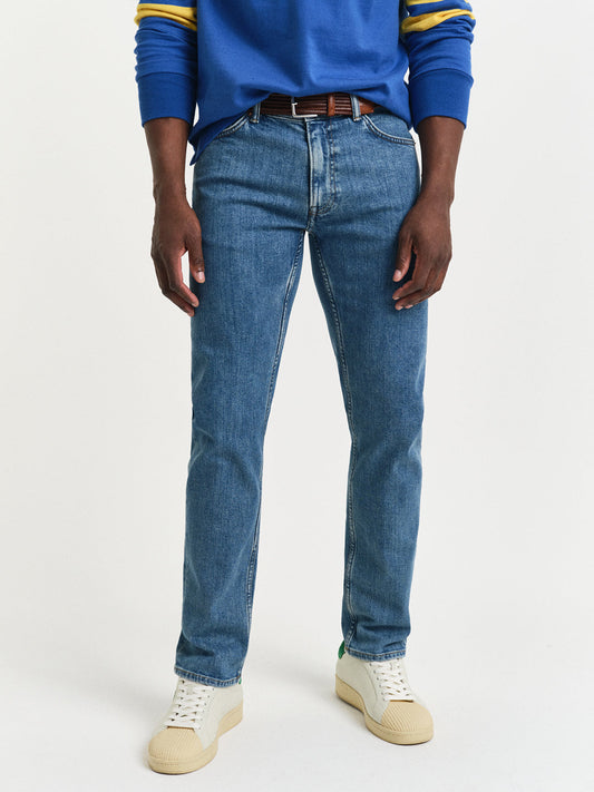 Gant Men Blue Regular Fit Solid Jeans