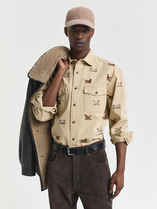 Gant Men Beige Embroidered Collar Shirt