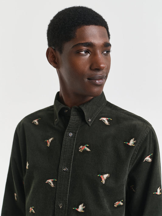Gant Men Green Embroidered Collar Shirt