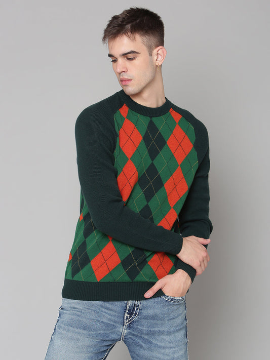 Gant Men Green Solid Round Neck Sweater