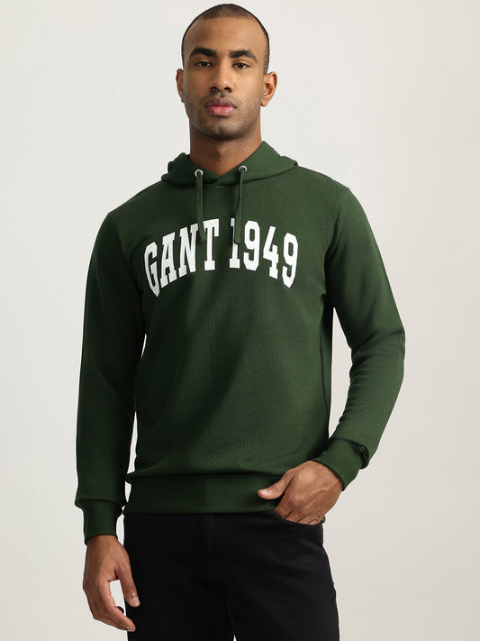 Gant Men Green Solid Hooded Sweatshirt