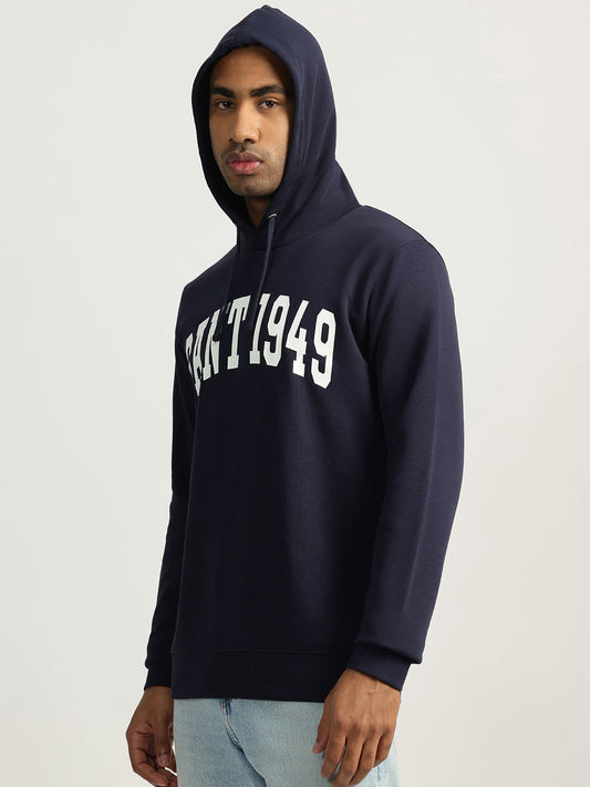 Gant Men Blue Solid Hooded Sweatshirt