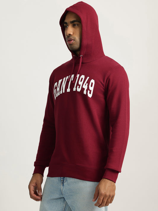Gant Men Red Solid Hooded Sweatshirt