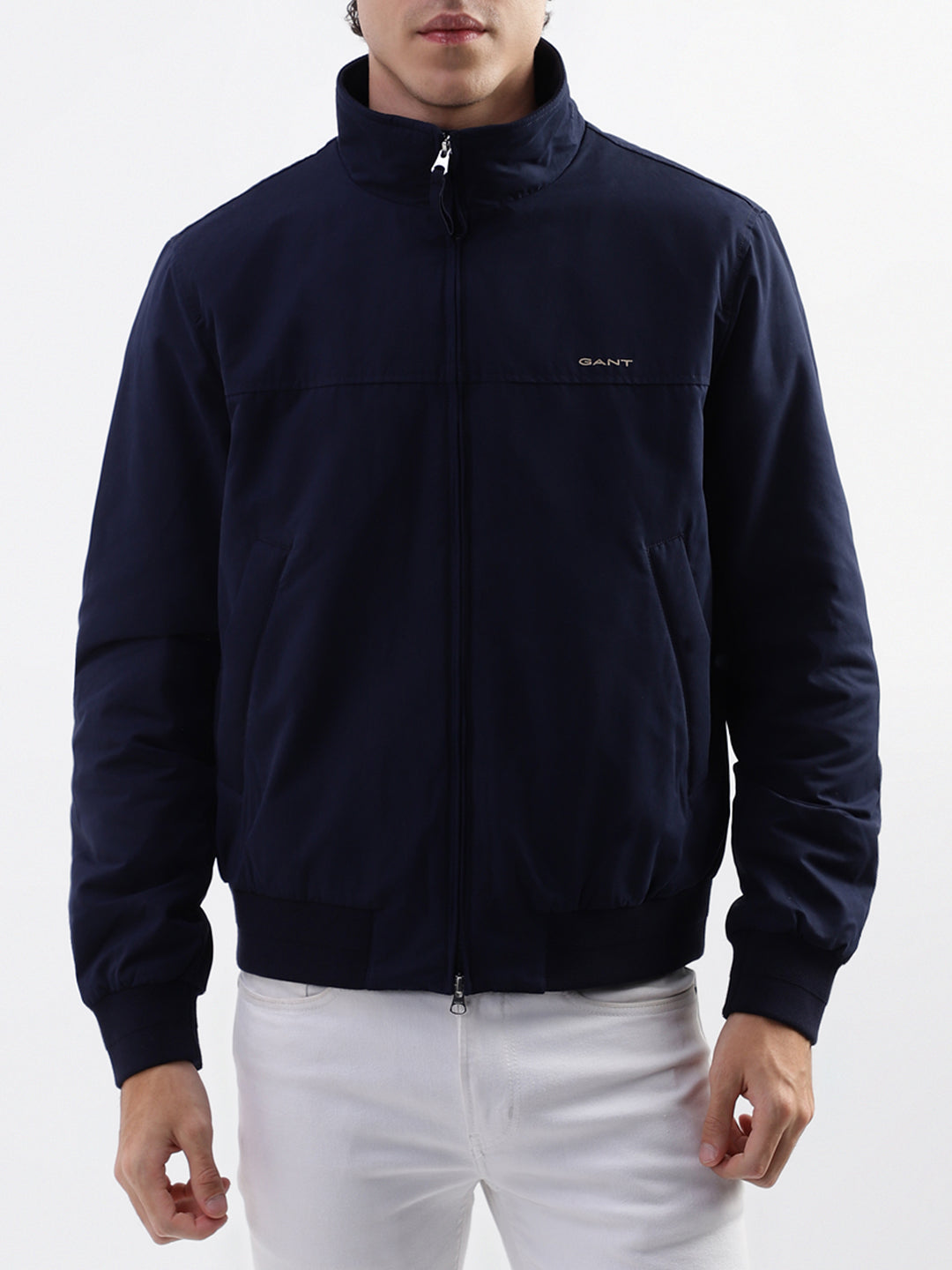 Shop Gant Men Blue Solid Collar Jacket GANT India