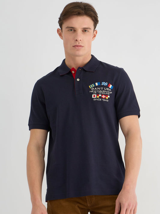 Gant Men Blue Regular Fit Solid Polo Tshirt