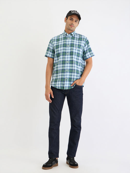 Gant Men Green Check Collar Shirt