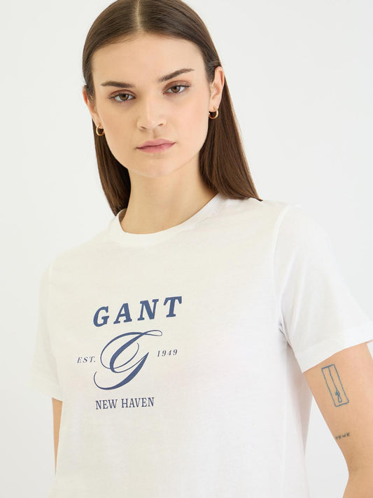 Gant Women White Graphic Crew Neck Tshirt