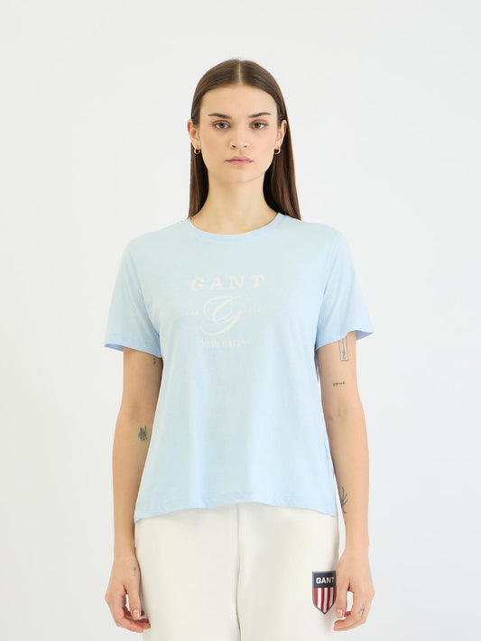 Gant Women Blue Graphic Crew Neck Tshirt