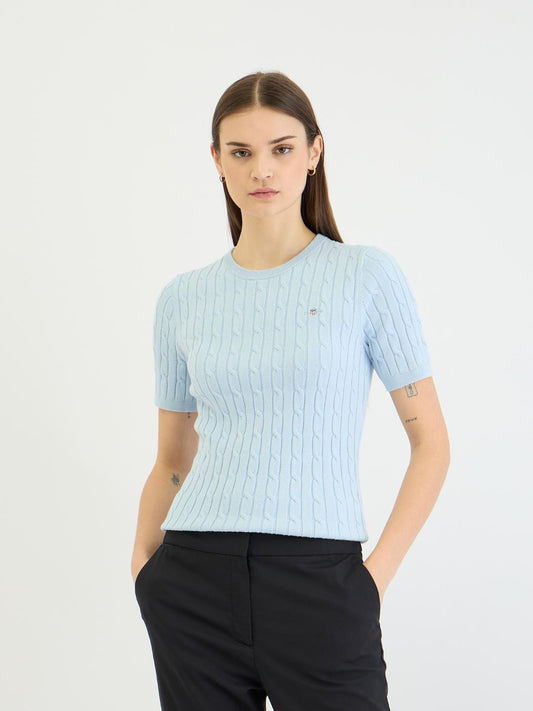 Gant Women Blue Solid Crew Neck Tshirt
