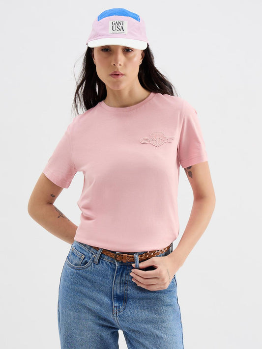 Gant Women Pink Solid Crew Neck Tshirt