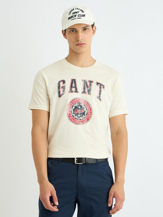 Gant Men Cream Printed Crew Neck Tshirt