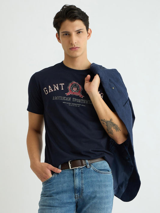 Gant Men Blue Printed Crew Neck Tshirt