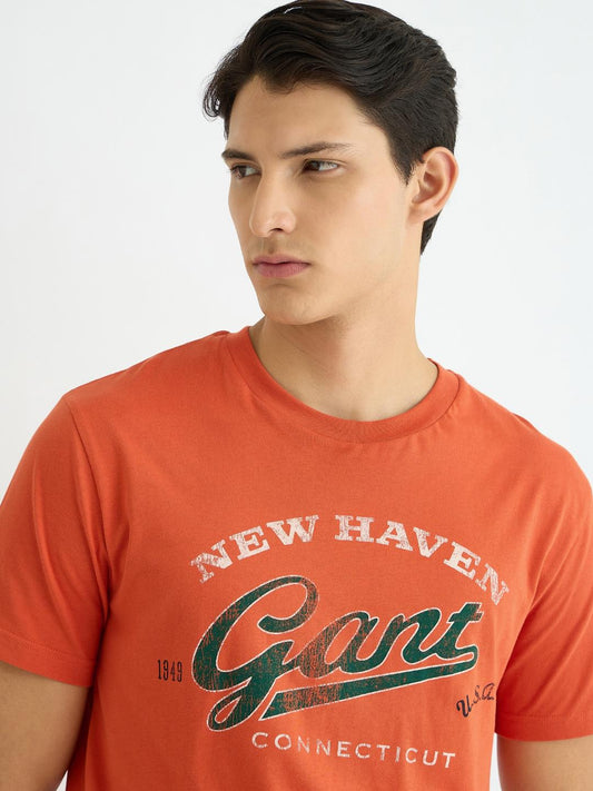 Gant Men Orange Printed Crew Neck Tshirt