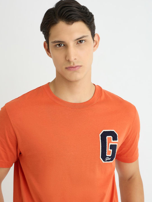 Gant Men Orange Solid Crew Neck Tshirt
