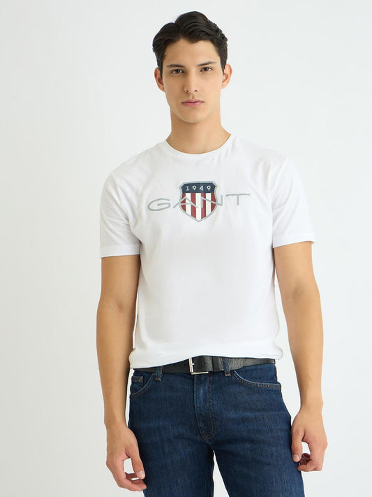 Gant Men White Printed Crew Neck Tshirt