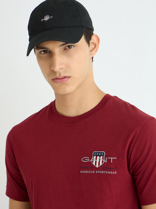 Gant Men Red Solid Crew Neck Tshirt