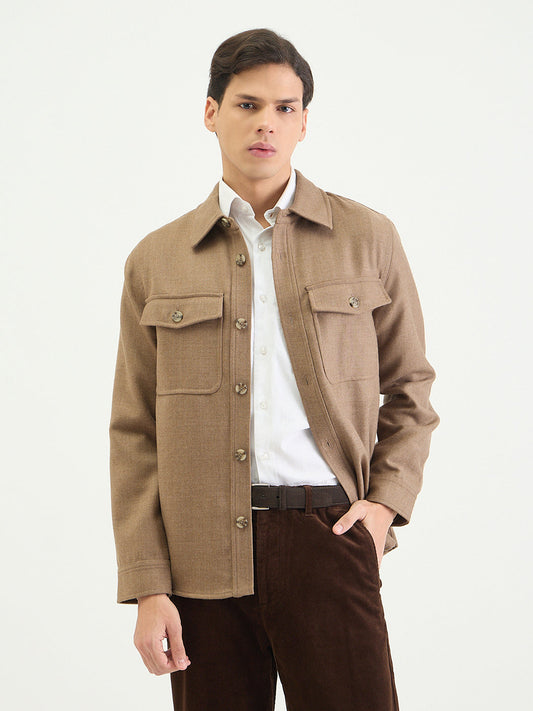 Gant Men Regular Brown Solid Wool Blend Oversize Shirt