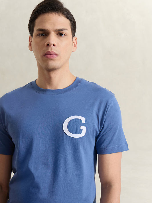 Gant Men Blue Solid Regular Fit T-Shirt