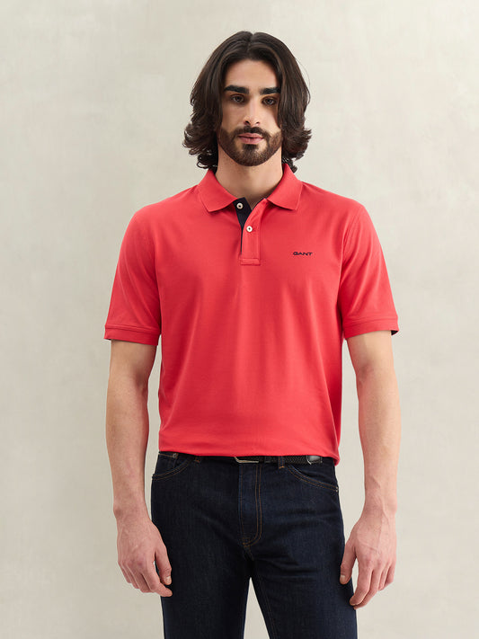 Gant Men Red Solid Regular Fit Polo T-Shirt