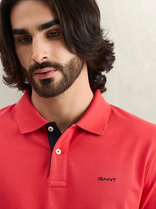 Gant Men Red Solid Regular Fit Polo T-Shirt