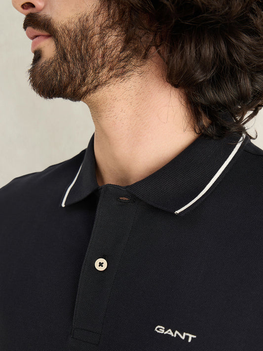 Gant Men Black Solid Regular Fit Polo T-Shirt
