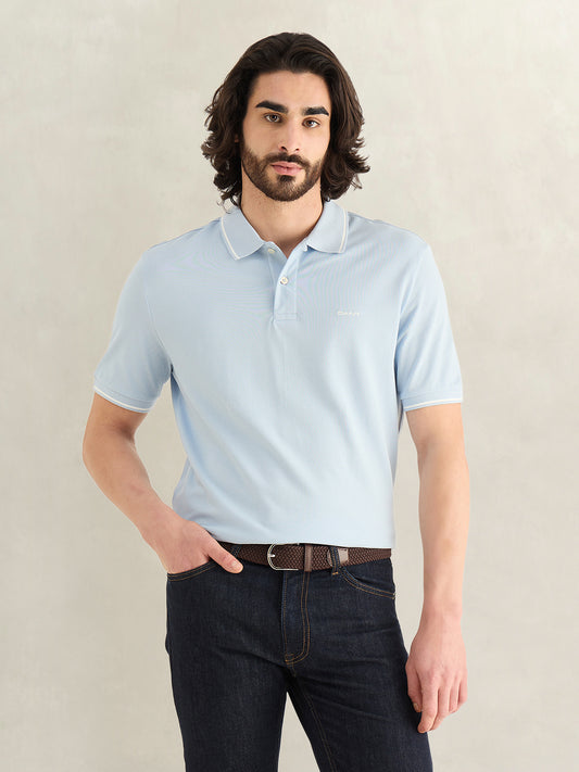 Gant Men Sky Blue Solid Regular Fit Polo T-Shirt