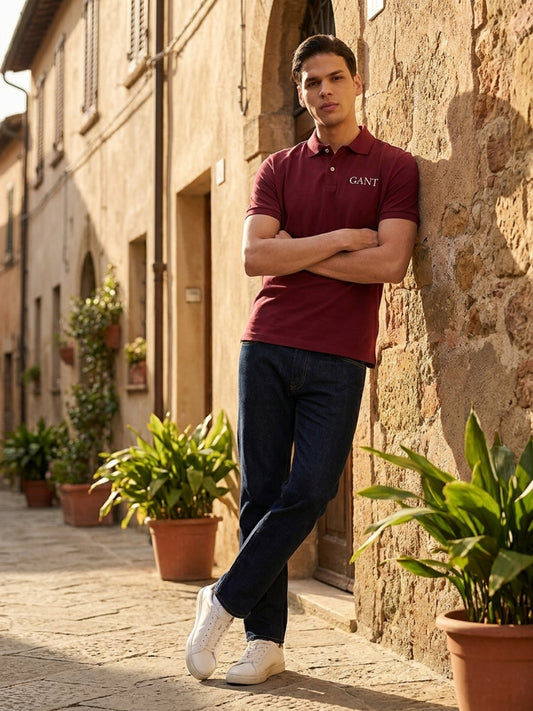Gant Men Red Solid Regular Fit Pure Cotton Polo T-Shirt