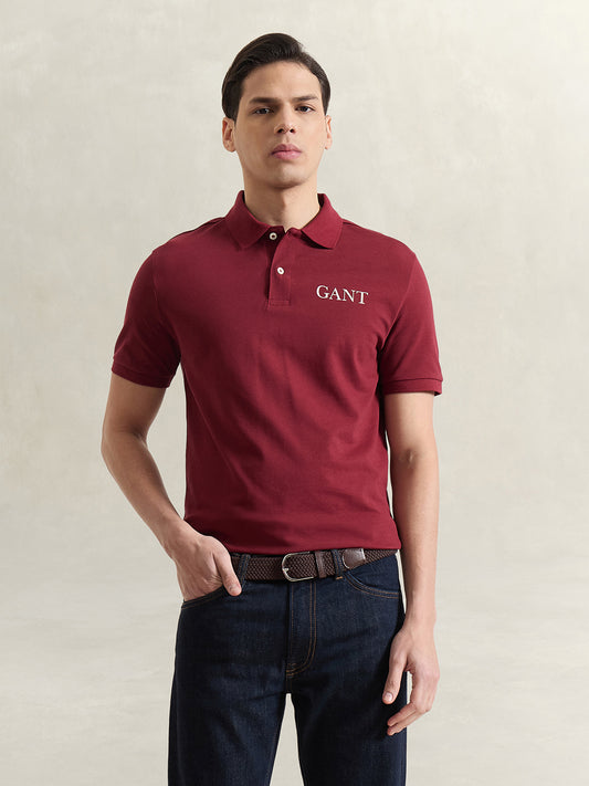 Gant Men Red Solid Regular Fit Pure Cotton Polo T-Shirt