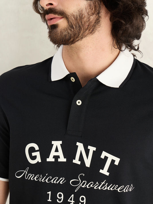 Gant Men Black Printed Regular Fit Pure Cotton Polo T-Shirt