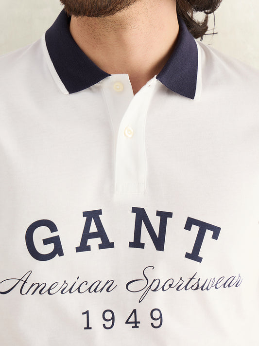 Gant Men White Printed Regular Fit Pure Cotton Polo T-Shirt