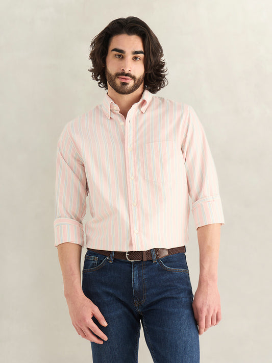 Gant Men Pink Striped Regular Fit Archieve Oxford Shirt