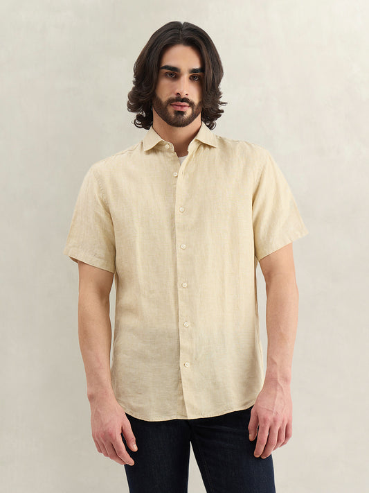 Gant Men Beige Solid Regular Fit Pure Linen Shirt
