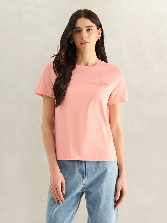 Gant Women Pink Solid Regular Fit T-Shirt