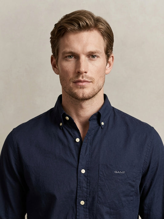 Gant Men Blue Solid Regular Fit Pure Cotton Shirt