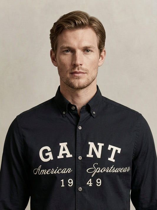 Gant Men Black Printed Regular Fit Pure Cotton Shirt