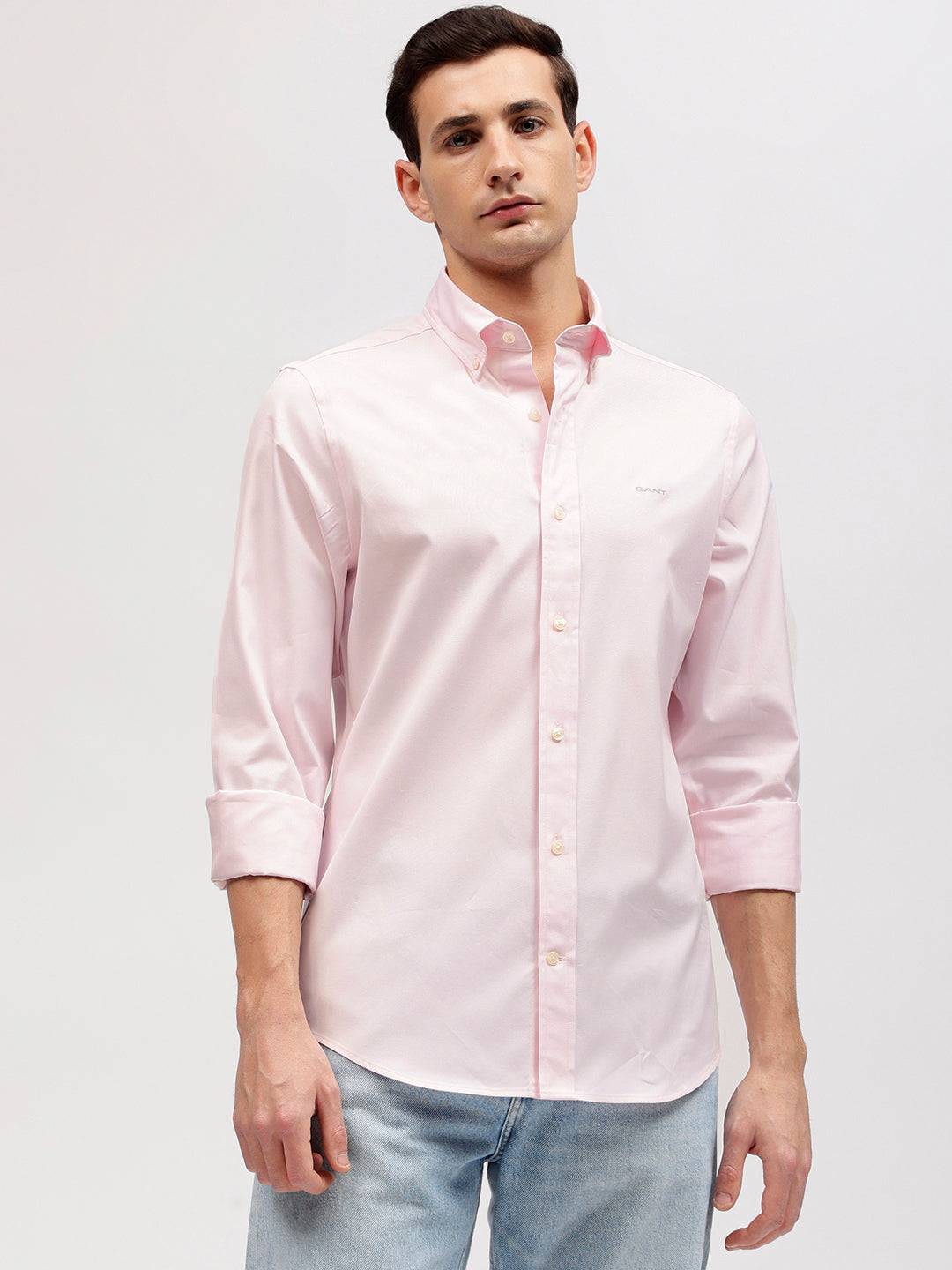 Gant Men Pink Solid Button-Down Collar Full Sleeves Shirt
