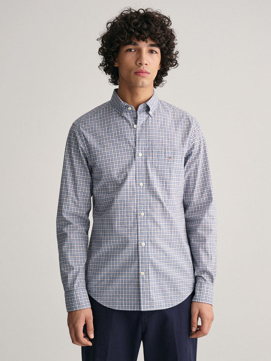 Gant Men Blue Checked Button Down Full Sleeves Shirt