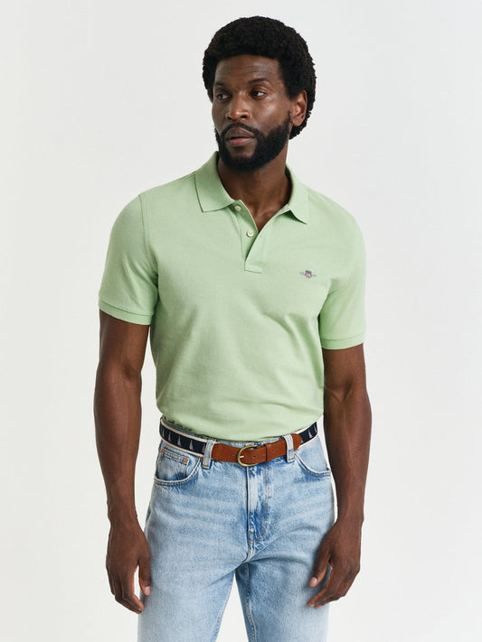 Gant Men Green Solid Short Sleeves Polo Tshirt
