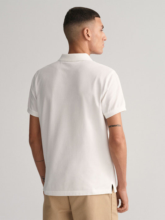 Gant Men White Solid Collared Short Sleeves Polo Tshirt