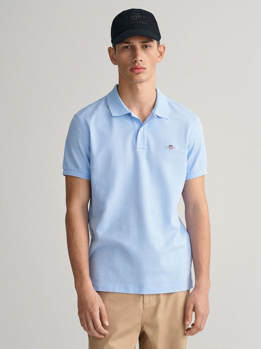 Gant Men Blue Solid Collared Short Sleeves Polo Tshirt