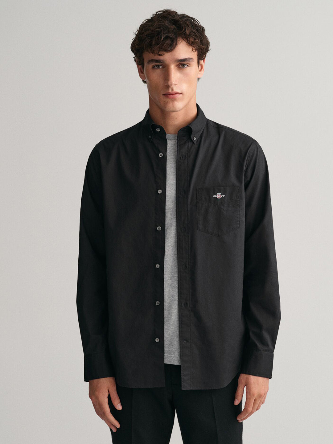 Shop Gant Men Black Solid Button-Down Collar Full Sleeves Shirt Gant India