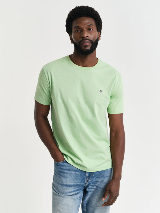 Gant Men Green Solid Round Neck Short Sleeves Tshirt