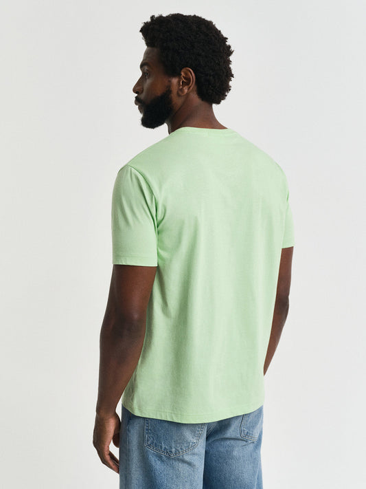 Gant Men Green Solid Round Neck Short Sleeves Tshirt