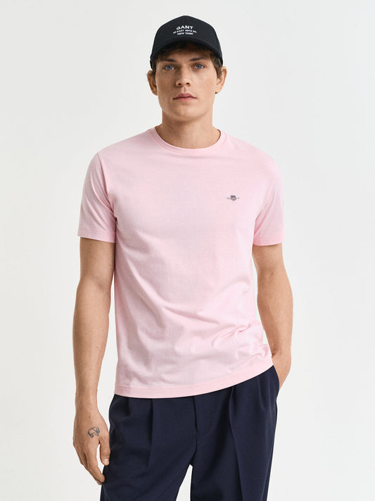 Gant Men Pink Solid Round Neck Short Sleeves Tshirt